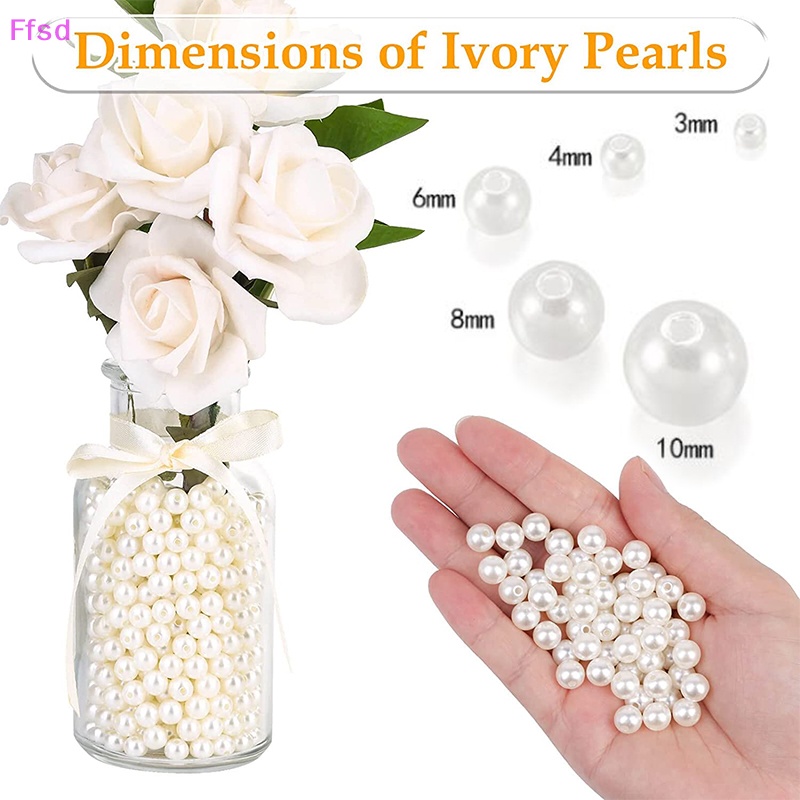 Chuỗi Hạt Ngọc Trai Giả Tròn Có Lỗ Bằng Acrylic Kích Thước 3mm 4mm 6mm 8mm 10mm Dùng Làm Trang Sức DIY