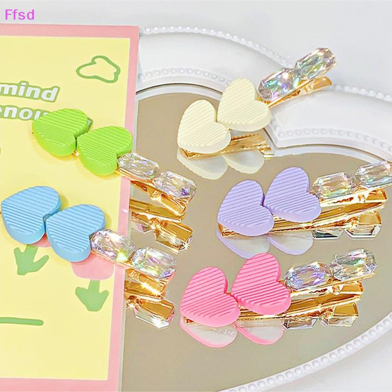 Kẹp Tóc Đính Đá Trái Tim Nhiều Màu Sắc Dễ Thương Phong Cách Hàn Quốc Cho Bé Gái