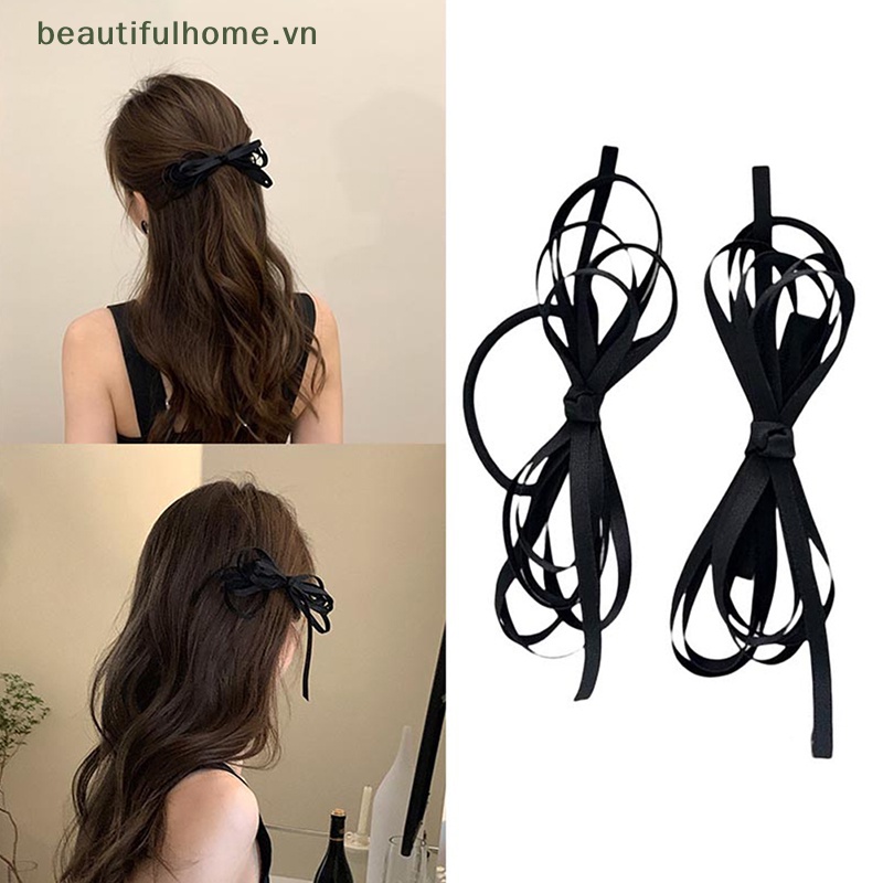 1 Kẹp Tóc Hình Nơ Ruy Băng Màu Đen Xinh Xắn Cho Nữ