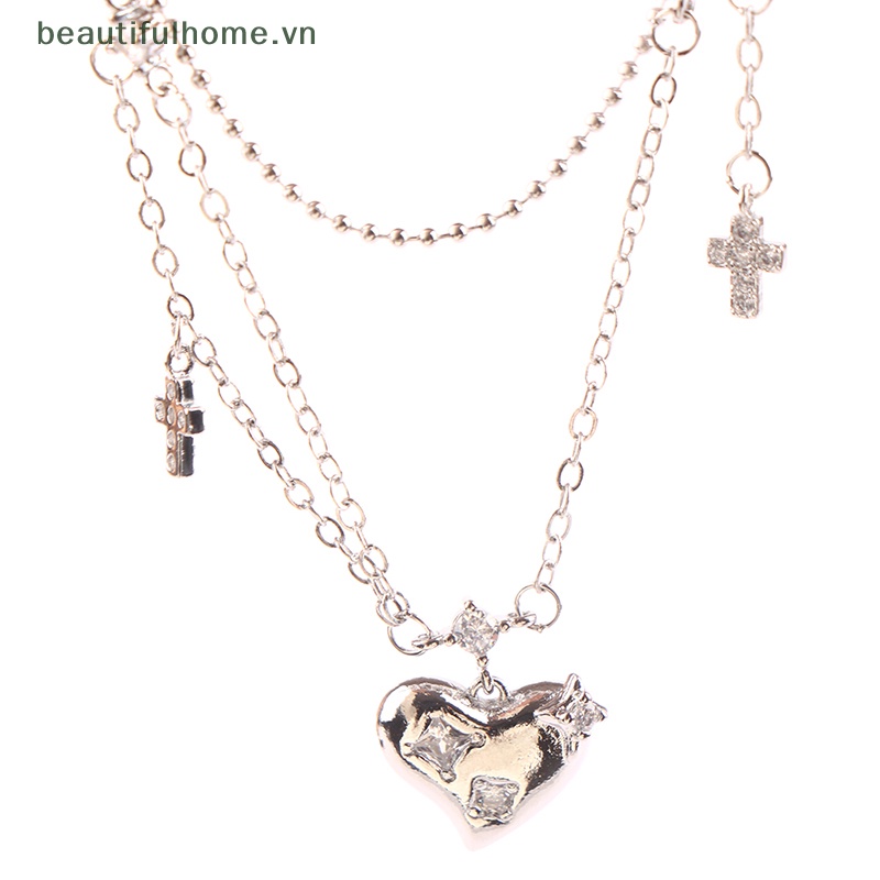[beautifulhome] Vòng Cổ Choker Dây Xích Mặt Chữ Thập Đính Đá Zircon Trái Tim Cho Nữ Dự Tiệc [beauty]