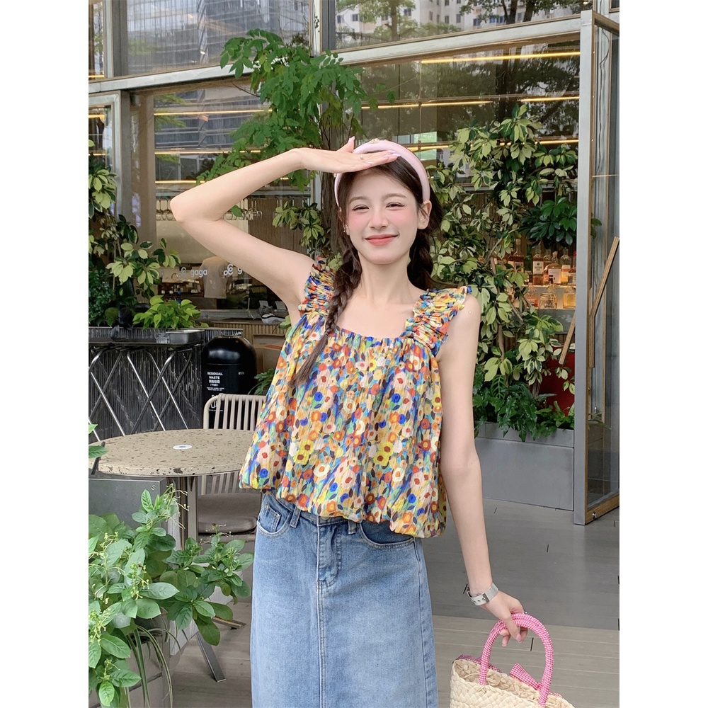 Áo Hoa Hai Dây Dáng Rộng Thời Trang Mùa Hè 2023 Mới Mẻ Cho Nữ HZFWC1176