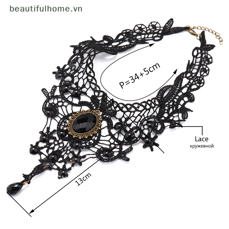 Vòng Cổ Choker Ren Đính Hạt Đá Quý Màu Đen Phong Cách Gothic Quyến Rũ Làm Quà Tặng Đẹp Cho Phụ Nữ [beauty]