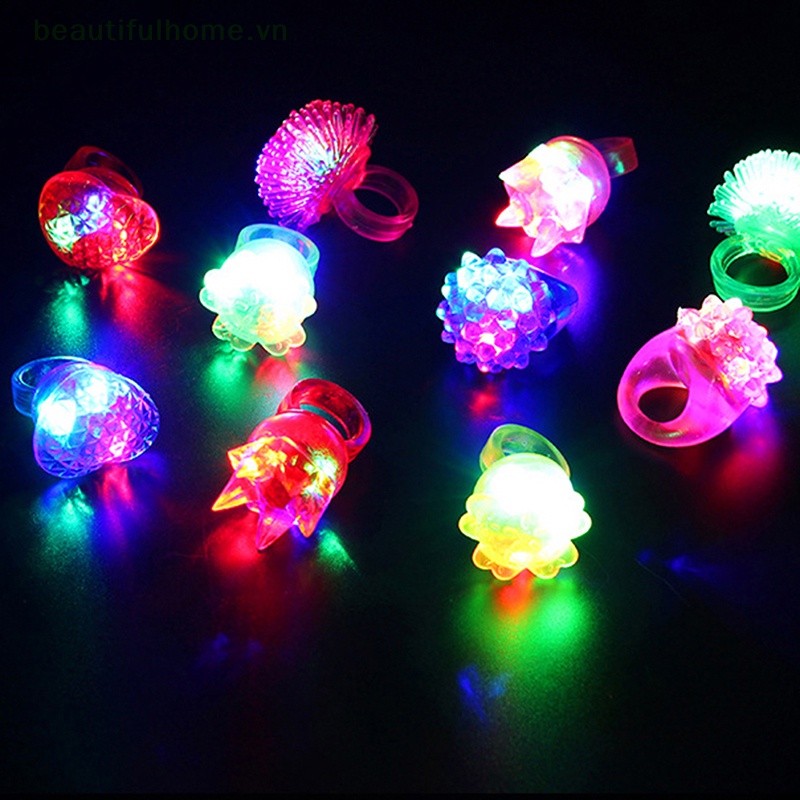 [beautifulhome] Set 2 Nhẫn Đồ Chơi Có Đèn LED Phát Sáng Trong Bóng Tối Hình Hoạt Hình Dành Cho Trẻ Em [beauty]