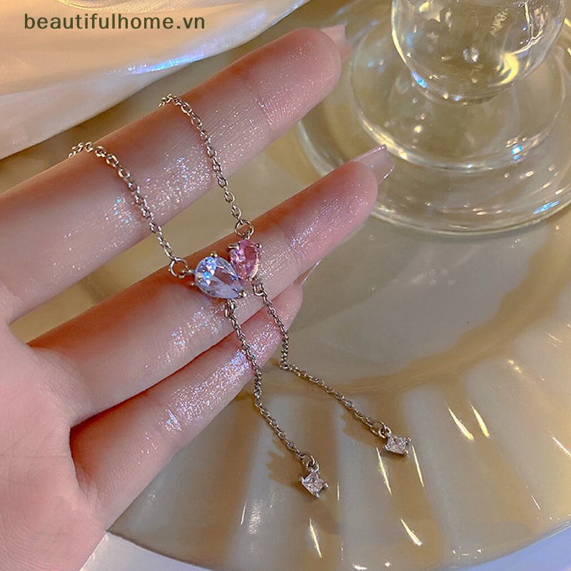 [beautifulhome] Vòng cổ Mặt Hình Trái Tim Đính Đá Zircon Màu Hồng Trắng Thanh Lịch Thời Trang Mới Làm Quà Tặng Tiệc Tùng Cho Nữ [beauty