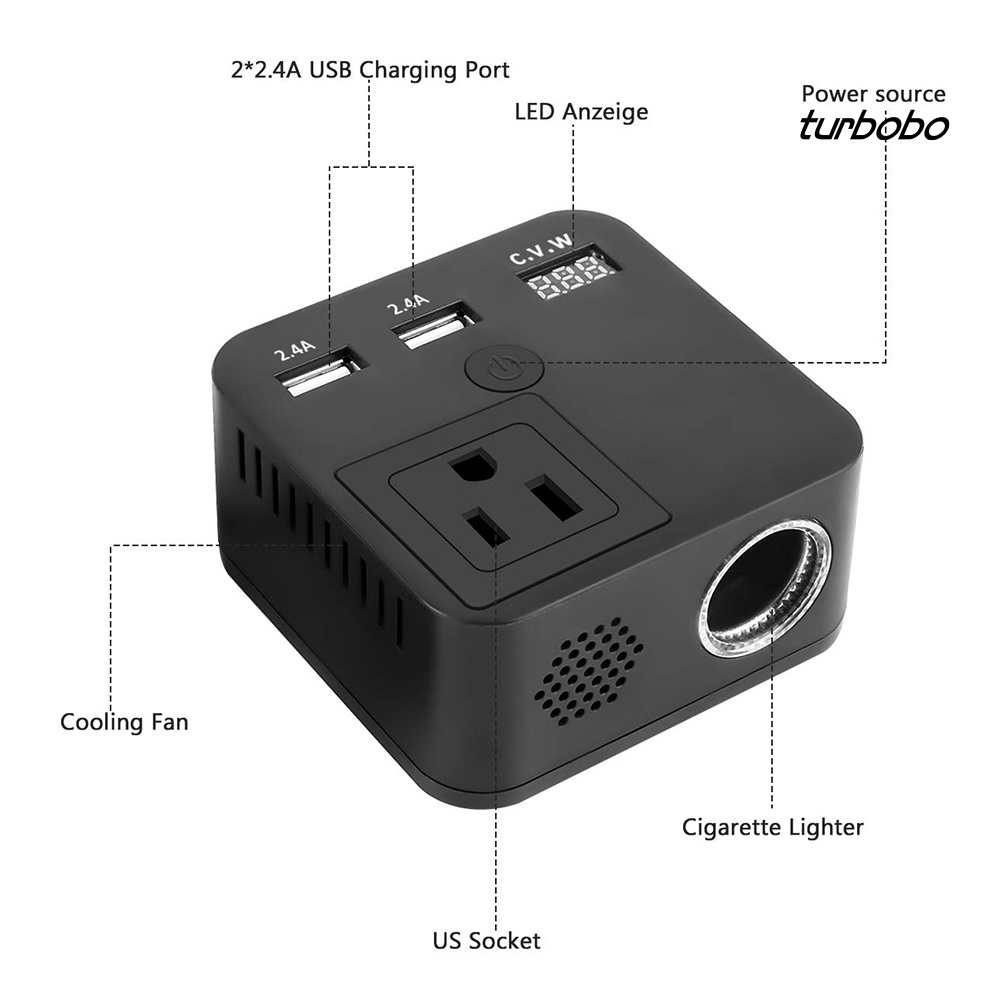 Bộ Chuyển Đổi Nguồn Điện 150W Kỹ Thuật Số USB QC3.0 DC12V Sang AC220V Cho Xe Hơi