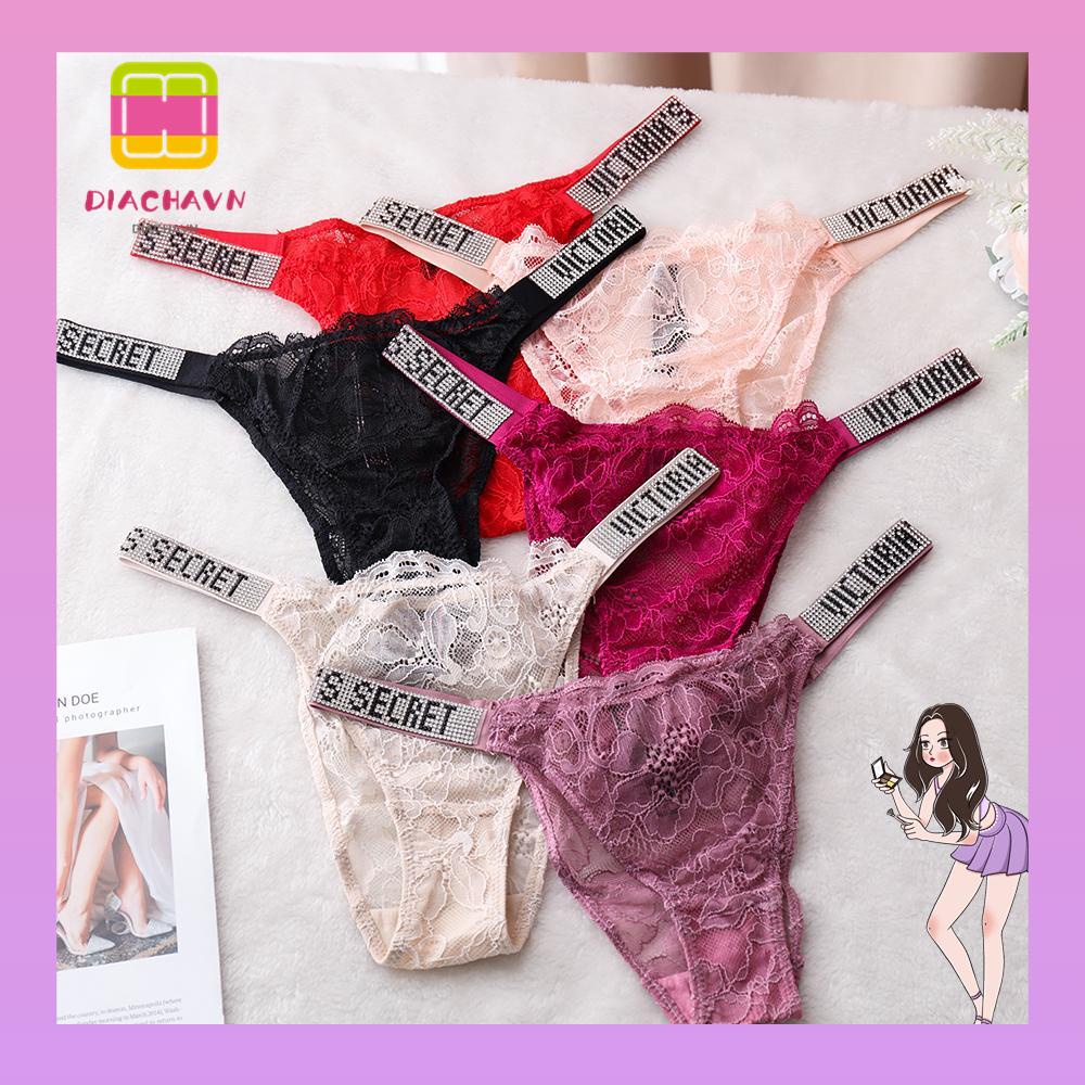 Quần Lót Nữ Phối Ren Thoáng Khí In Chữ Cái|Quần Lót Lưng Thấp Thiết Kế Quyến Rũ Hợp Thời Trang