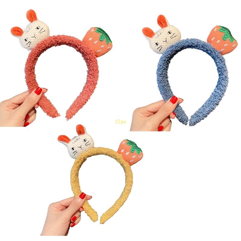 Flgo Băng Đô Tai Thỏ Nhồi Bông Mềm Mại Họa Tiết Dâu Tây Hoạt Hình Dành Cho Rửa Mặt /