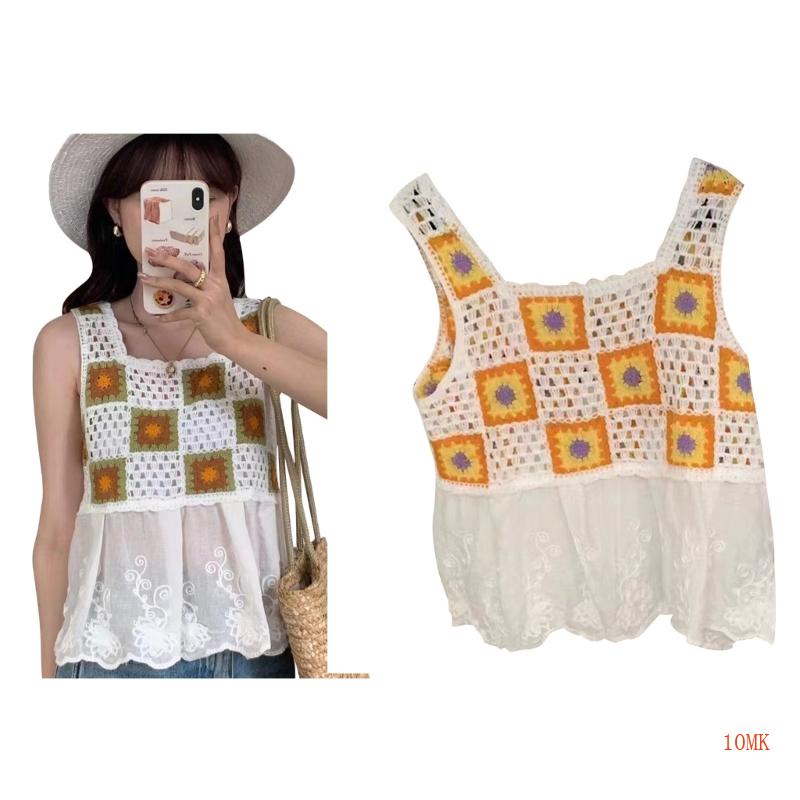 Áo Croptop Len Không Tay Cổ Vuông Thời Trang Mùa Hè Cho Nữ