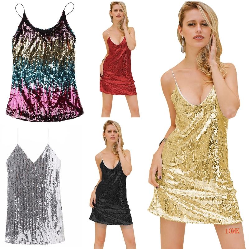 Xiangbao Đầm Hai Dây Ôm Dáng Không Tay Ôm Dáng Đính Kim Sa Lấp Lánh Gợi Cảm