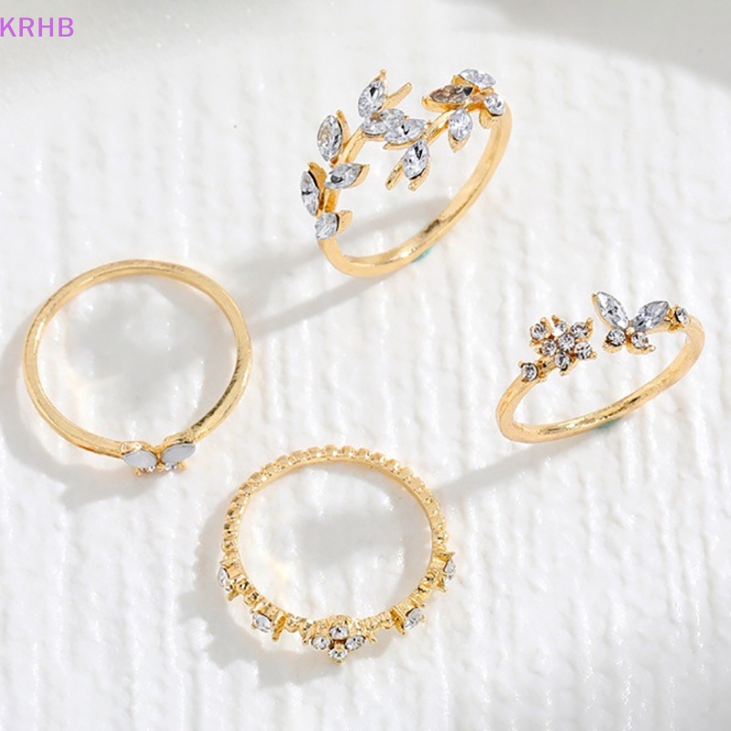 Bộ 4 Nhẫn Thời Trang Hàn Quốc Họa Tiết Hoa Lá Cho Nữ Mới