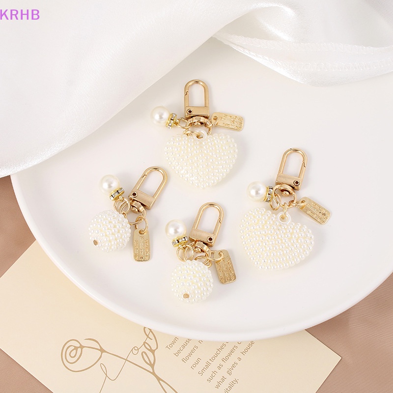 Móc Khóa Hình Trái Tim Đính Ngọc Trai Nhân Tạo Đơn Giản Dành Cho Nữ Mới