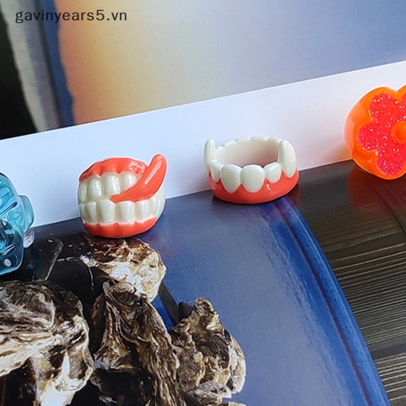 [Gavin] Nhẫn Resin Hình Chiếc Răng Màu Cam Sáng Tạo Cá Tính Hợp Thời Trang Cho Nữ