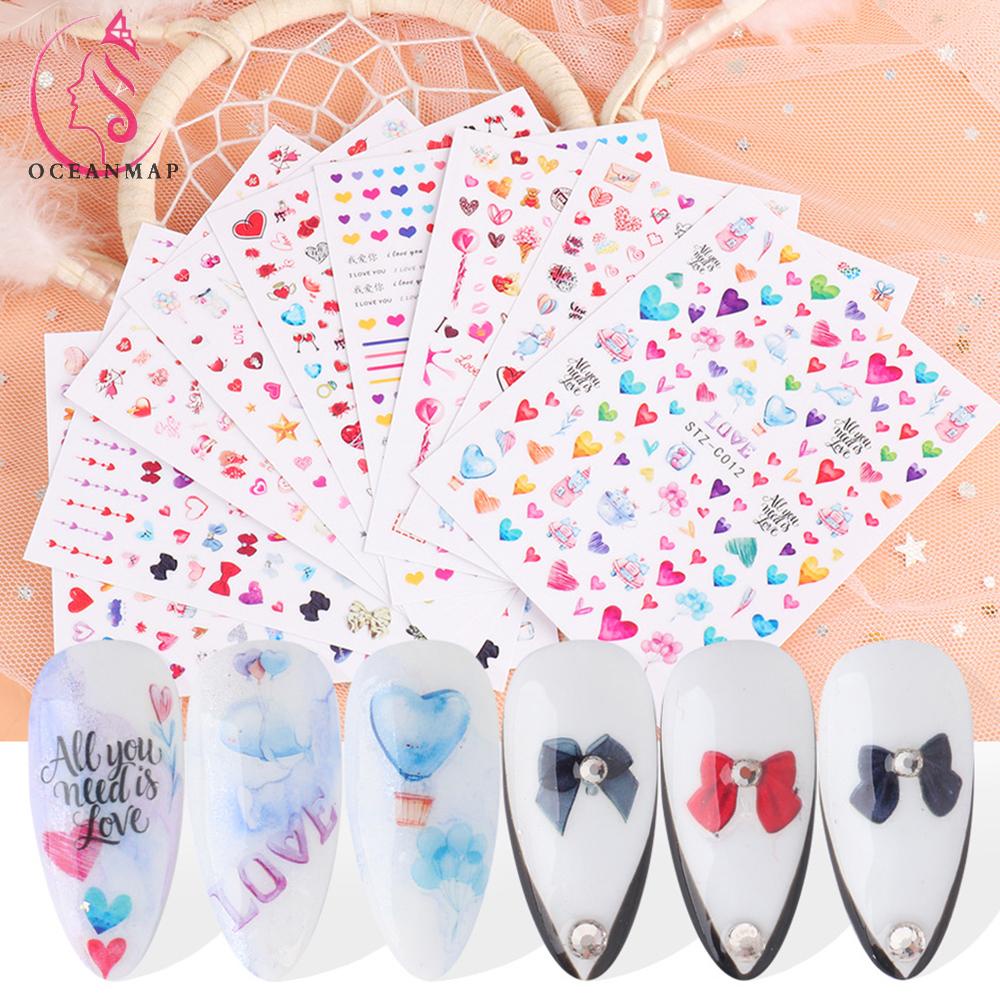 Miếng Dán Móng Tay Tự Dính Họa Tiết Trái Tim Dễ Thương DIY