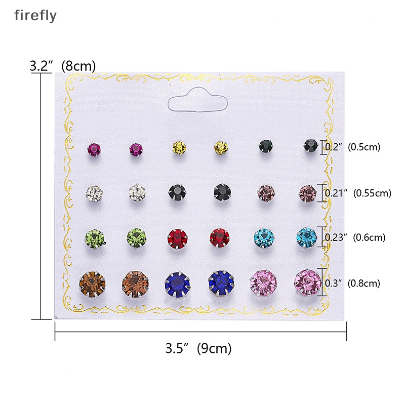 Set 12 Đôi Bông Tai Tròn Đính Đá Zircon Thời Trang Cho Nữ