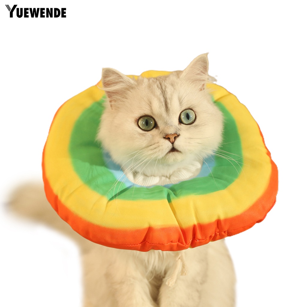 Vòng Cổ Dây Rút Chống Cắn Chống Thú Cưng Mềm Mại Họa Tiết Sọc Cầu Vồng Có Thể Điều Chỉnh Được YQ.E