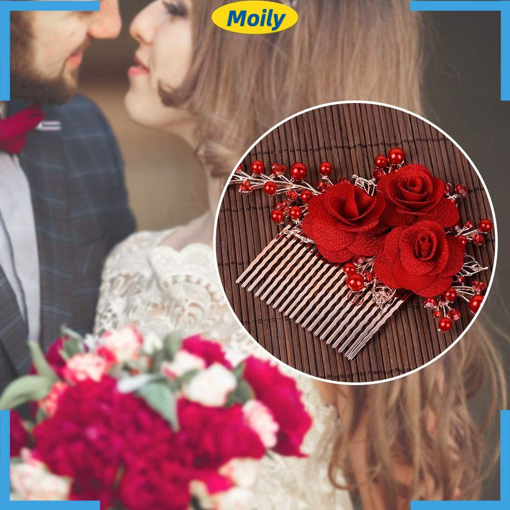 Lược Cài Tóc Cô Dâu Màu Đỏ Sang Trọng