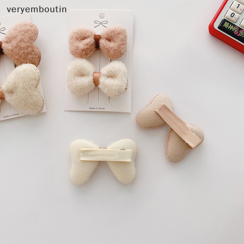 Bộ 2 Kẹp Tóc Vải Lông Mềm Đính Nơ Xinh Xắn Cho Bé Gái