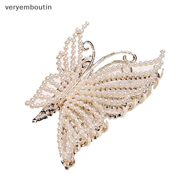 Kẹp Tóc Càng Cua Đính Đá Và Ngọc Trai Hình Bướm Thanh Lịch Cho Nữ