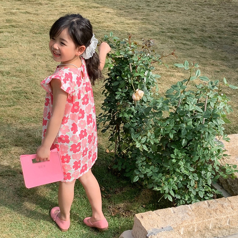 Đầm Công Chúa Cổ Tròn Tay Bay In Hoa Phong Cách Hàn Quốc Thời Trang Mùa Hè Dành Cho Bé Gái