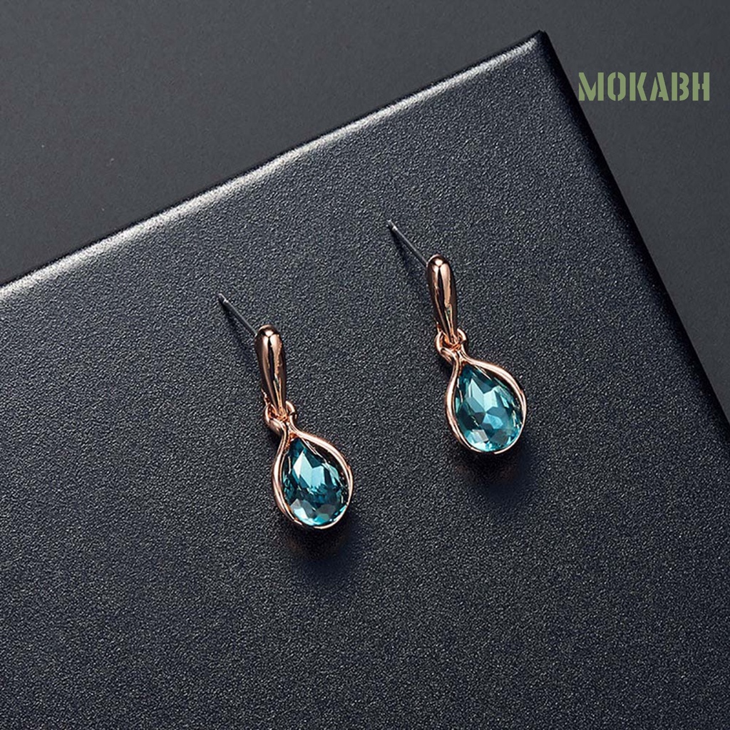 Bộ Vòng cổ + Bông Tai Đính Đá Zircon Hình Giọt Nước Cho Nữ