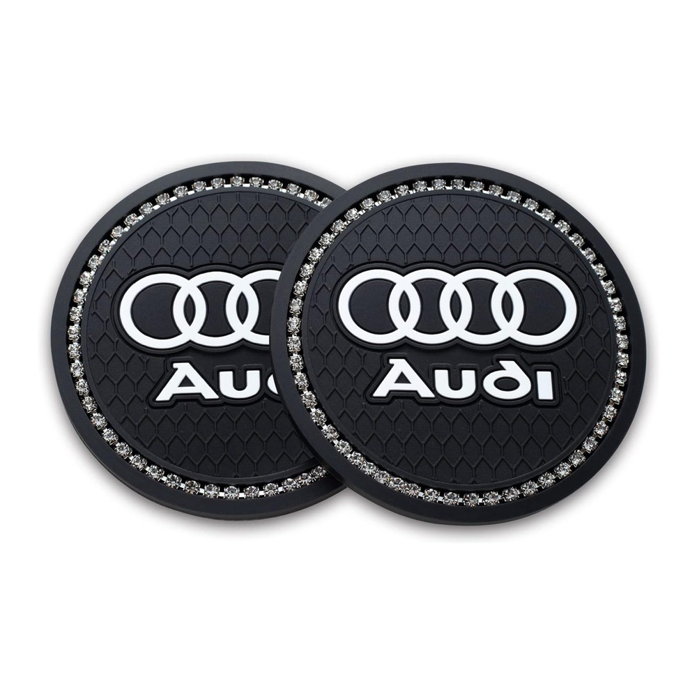Bộ 2 Giá Đỡ Cốc Đính Đá Pha Lê Màu Đen 2.75 Inch Cho Xe Hơi Audi Q3 Q5 Q7 S3 S4 S5 S6 S7 A3 A4 A5 A6 A7 A8