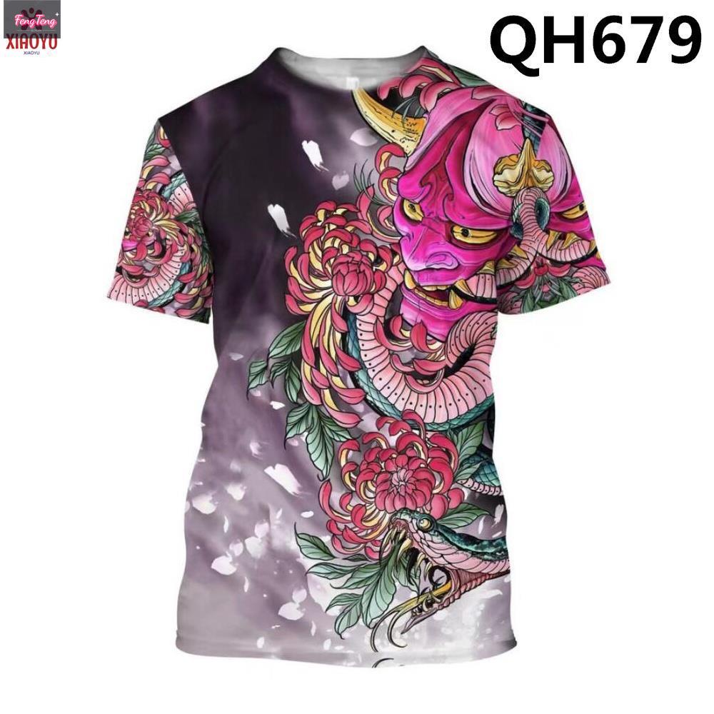 Áo Thun Ngắn Tay Thoáng Khí In Hình Xăm 3d Phong Cách Harajuku Nhật Bản