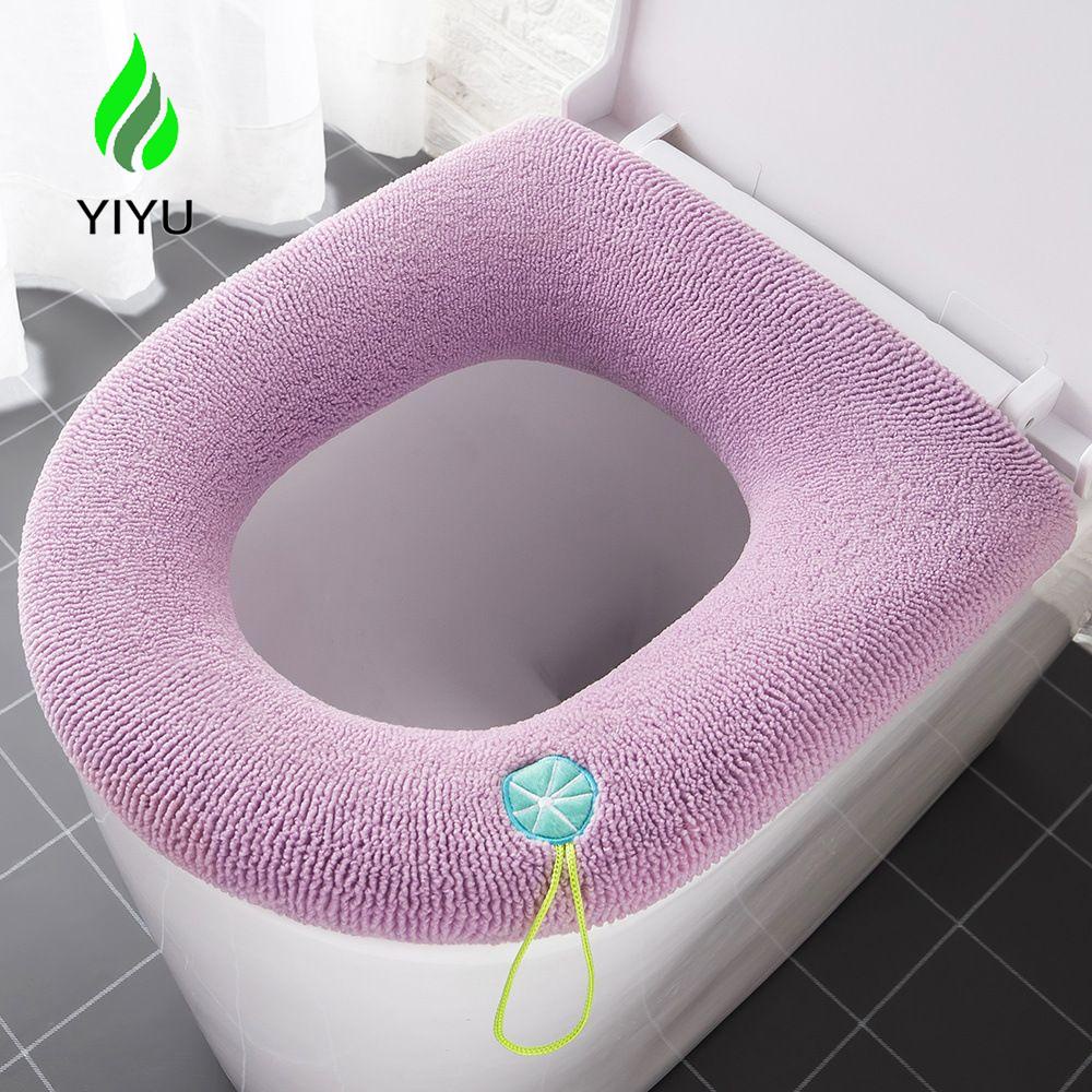 Miếng Lót Bồn Cầu Màu Trơn Mềm Mại Ấm Áp Có Tay Cầm