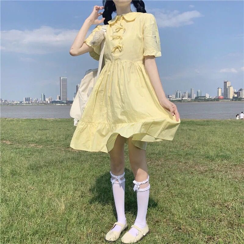 Đầm Vàng Cổ Búp Bê Thời Trang Mùa Hè Hàng Mới Dành Cho Bạn Nữ