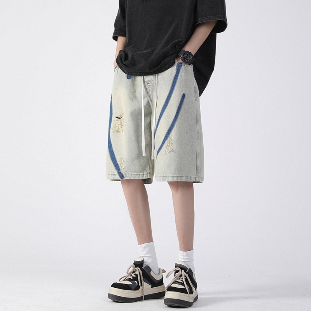 Quần Short Denim Dáng Rộng In Họa Tiết Phong Cách Đường Phố Thời Trang Mùa Hè Cho Nam