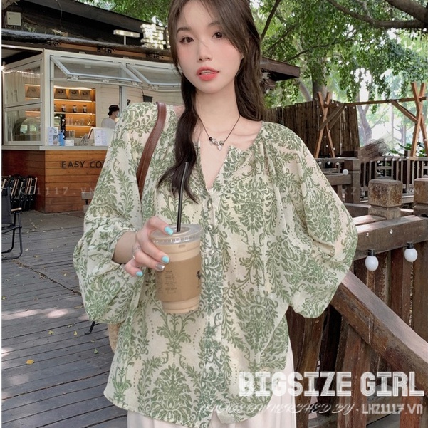 Áo sơ mi nữ tay ngắn Bigsize Áo sơ mi voan form rộng cổ chữ v hoa nhí mùa hè Phong cách Hàn Quốc Thời Trang đẹp