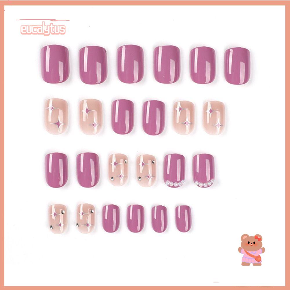 Bộ 24 Móng Tay Giả Hình Vuông Ngắn Che Phủ Toàn Diện Kiểu Pháp