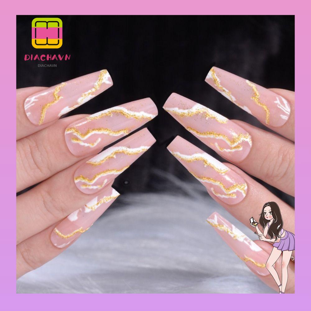 Set 24 Móng Tay Giả Họa Tiết Dập Nổi 3D Màu Xanh Dương Có Thể Tháo Rời|Đường Viền Pháp