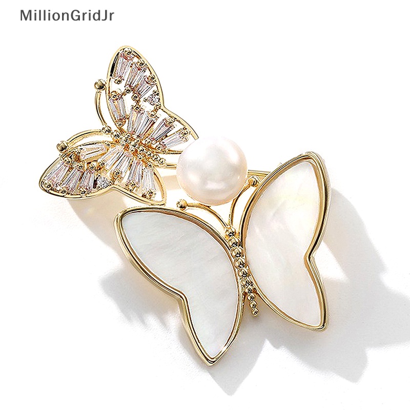 Ghim Cài Áo Hình Hai Con Bướm Đính Đá Zircon Ngọc Trai JR