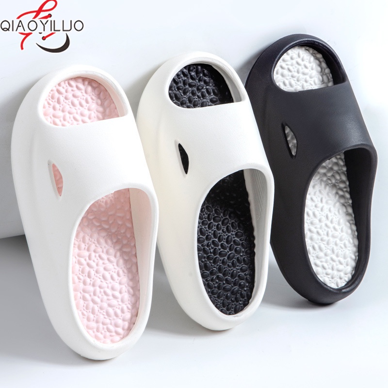 Qiaoyiluo Dép Đi Biển Đế Dày Chống Trượt Hai Màu Phong Cách Hàn Quốc Cho Nữ