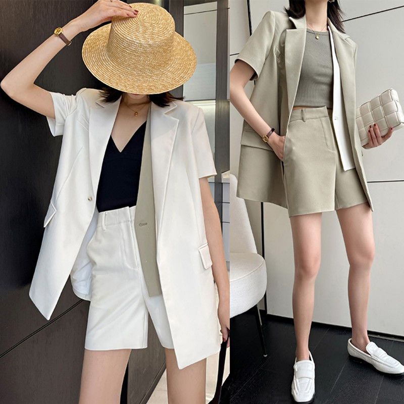 Bộ Áo Khoác Vest Giả Hai Mảnh Phối Màu Sắc Tương Phản Kèm Quần Short Cỡ Lớn Thời Trang Mùa Hè Cho Nữ Lên Đến 100