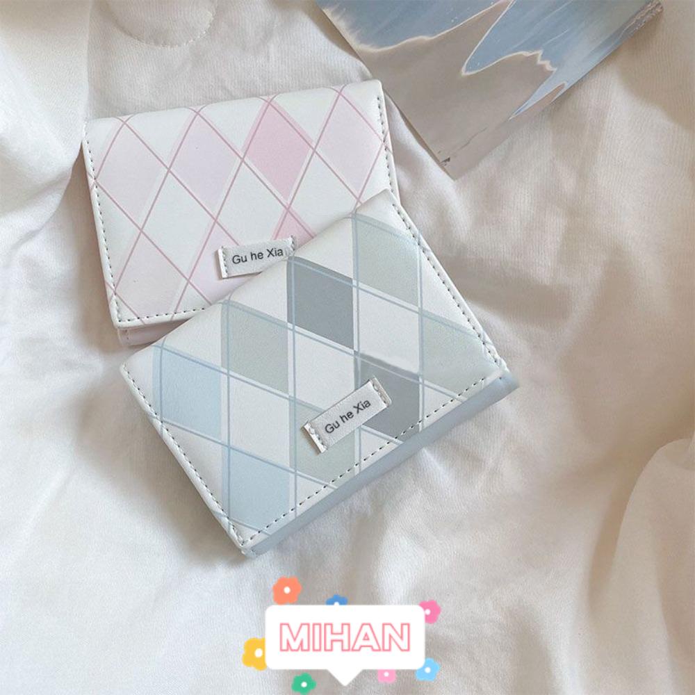 Ví Đựng Thẻ Tín Dụng In Họa Tiết Caro Màu Xanh Dương Phong Cách Hàn Quốc MIHAN1 Cho Nữ
