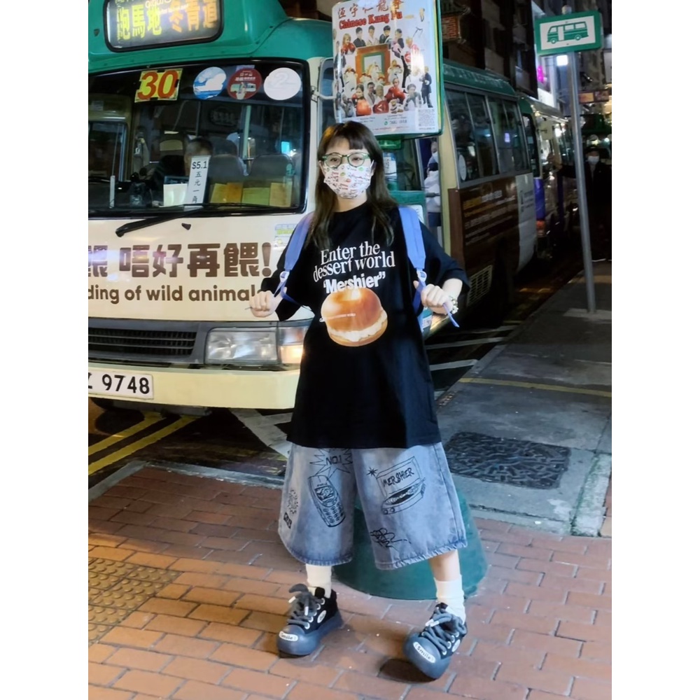 Quần Short Denim R1dge Họa Tiết Graffiti Đường Phố Mỹ Thời Trang Mùa Hè Cho Nam