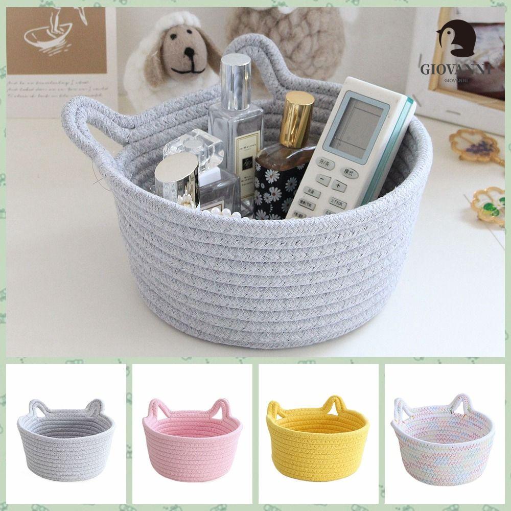 Giovanni Giỏ Đựng Đồ Bằng Cotton Đan Có Tay Cầm Dày Dặn Dễ Thương Để Bàn
