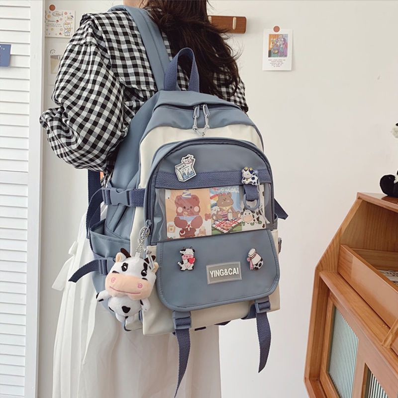 Schoolbag girls hit the color lovely high school students large-capacity backpacks for junior high school students