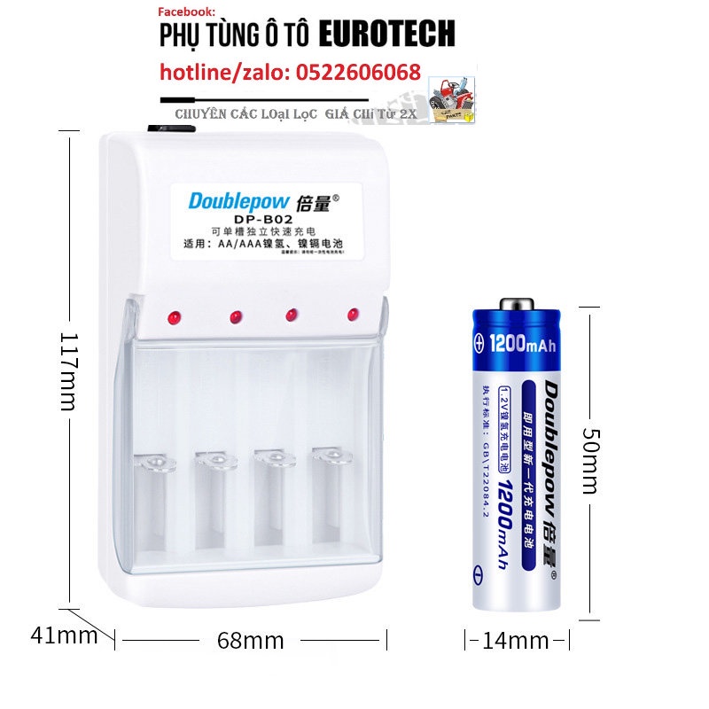 Pin tiểu sạc AA Pin remote sạc AAA Doublepow 1200mah pin đồng hồ treo tường, chuột máy tính, máy ảnh, điều khiển