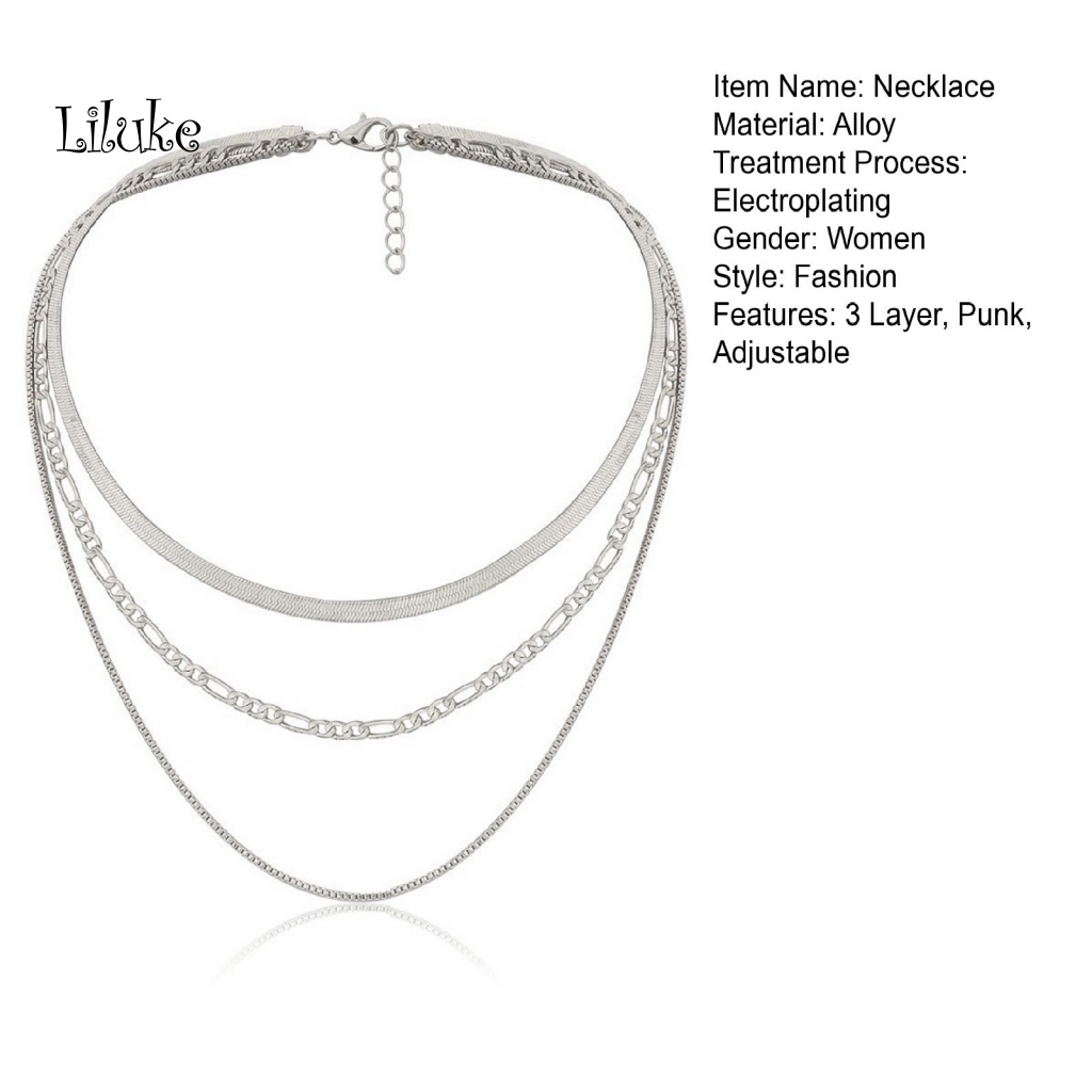 Lk Vòng Cổ Dây Chuyền Xương Rắn 3 Lớp Màu Vàng / Bạc Tùy Chỉnh Thời Trang Làm Quà Tặng Cho