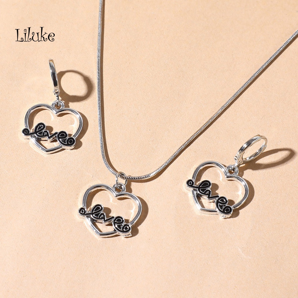 Bộ Vòng cổ Và Đôi Khuyên Tai Mặt Trái Tim Thời Trang Cho Nữ