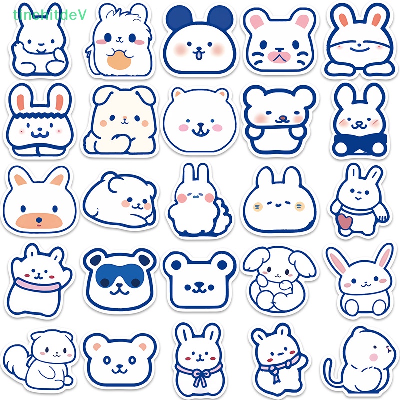 [TinchitdeV] Bộ 50 Miếng Dán Hình Động Vật Hoạt Hình Màu Xanh Dương Graffiti Tối Giản Trang Trí Laptop [Mới]