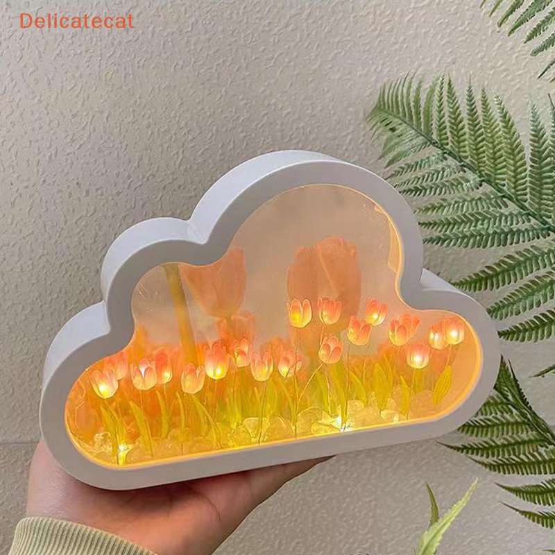 [Tinh Tếcatv] Đèn Ngủ Hình Hoa Tulip Đám Mây Mô Phỏng Gương Trang Trí Phòng Ngủ DIY