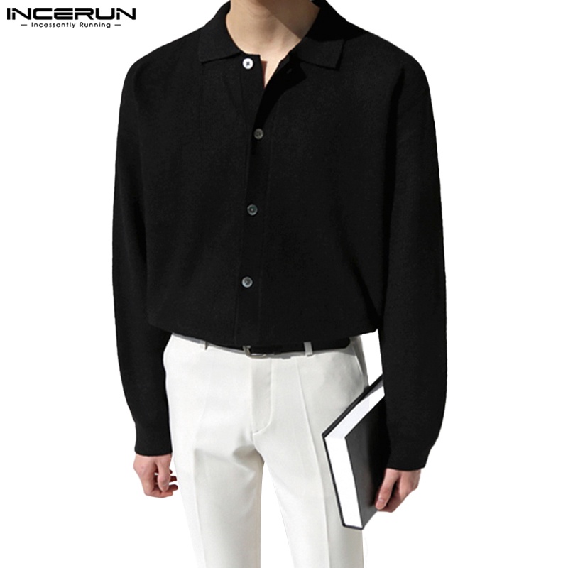 INCERUN Áo Dệt Kim Tay Dài Dáng Rộng Màu Trơn Trẻ Trung Hợp Thời Trang Cho Nam
