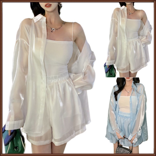 Áo Sơ Mi Dài Tay Chống Nắng Màu Trơn Thời Trang Mùa Hè Giản Dị Dành Cho Nữ