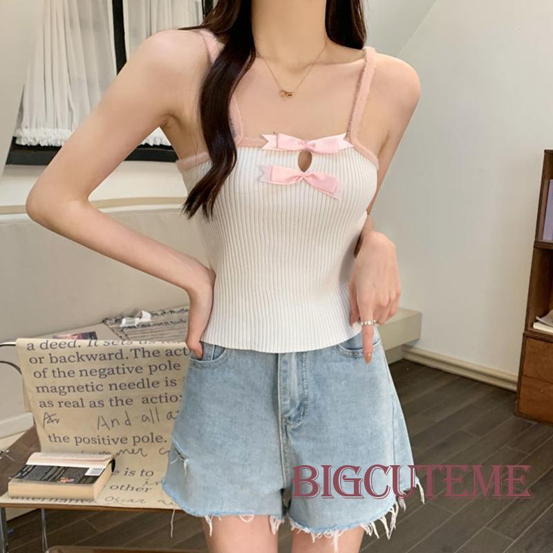 [] - Áo Hai Dây Dáng Ôm Đính Nơ Thời Trang Mùa Hè Cho Nữ