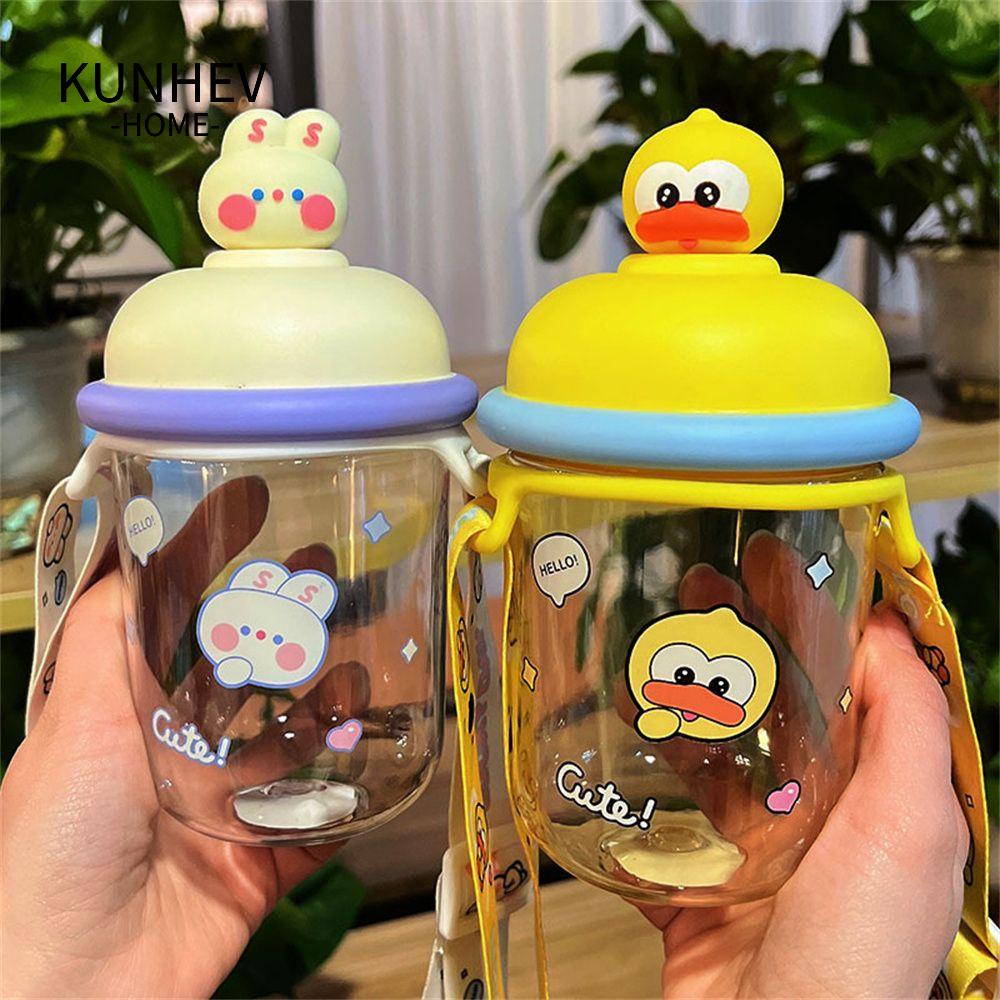 KUNHEV Bình Nước Nhựa 436ml Chống Rò Rỉ In Hình Búp Bê Hoạt Hình Dễ Thương Cho Bé / Học Sinh