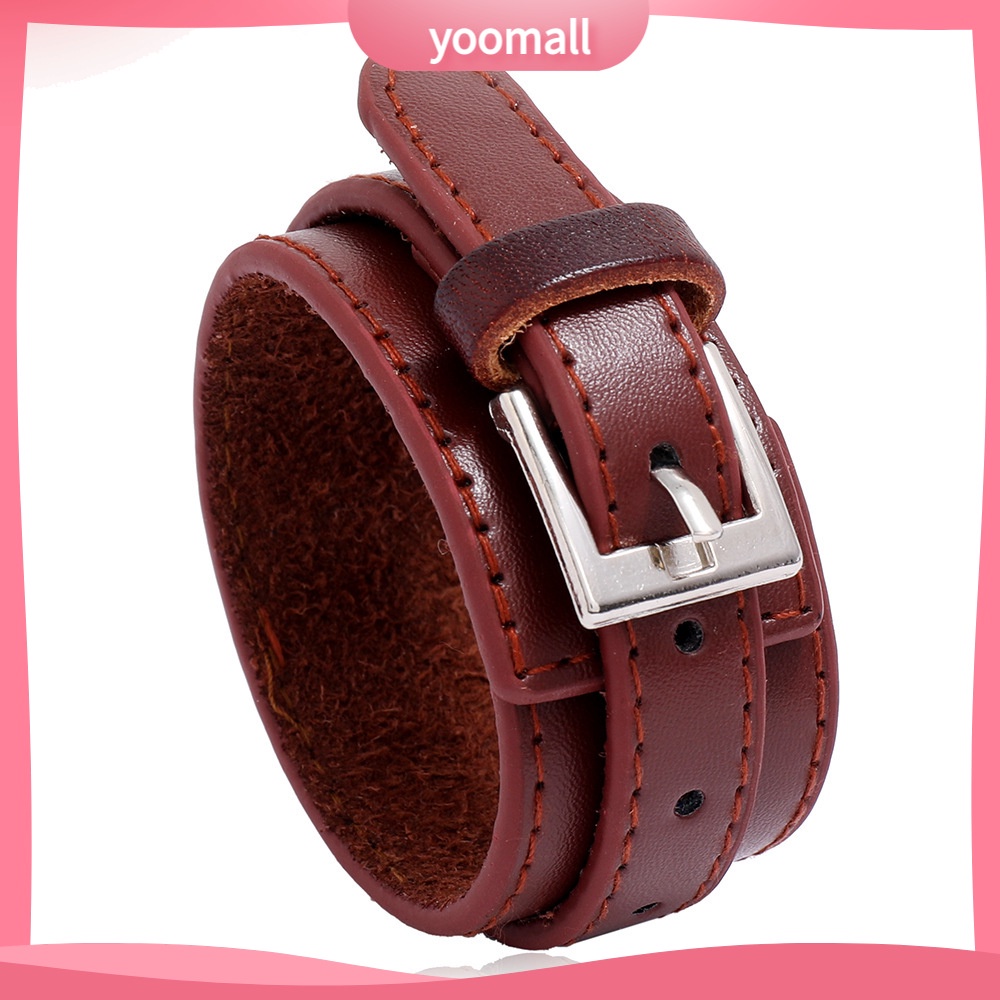 Vòng Tay Da Bò Thiết Kế Đơn Giản Phong Cách punk Âu Mỹ Cho Nam