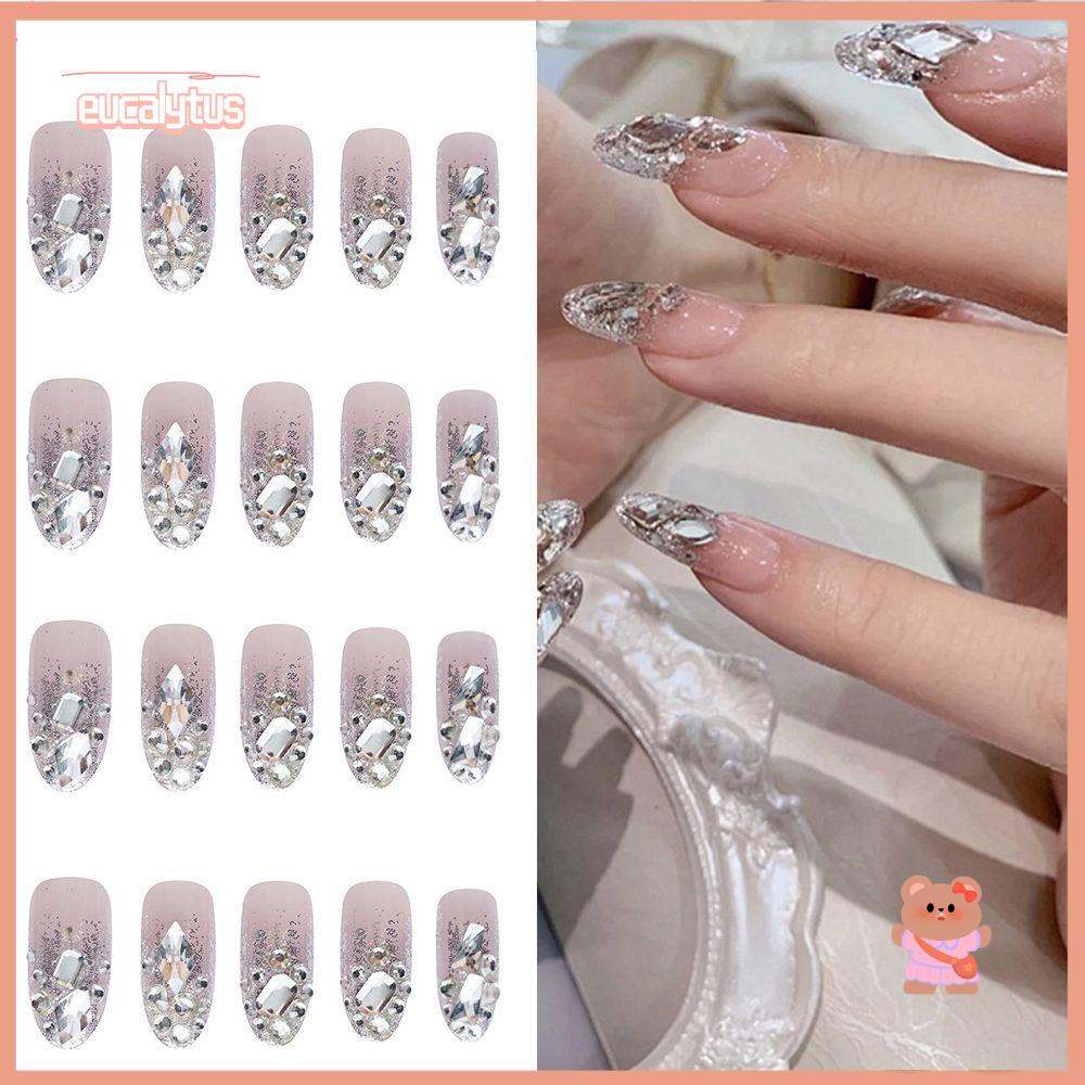 EUTUS Bộ 24 Móng Tay Giả Đính Kim Tuyến Lấp Lánh Hợp Thời Trang